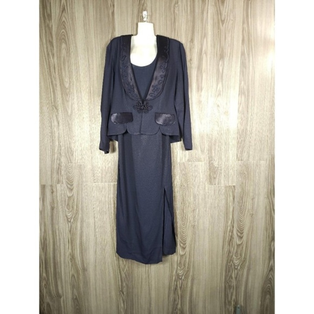 Vintage SL Fashions Velour Trimmed 80s Party Dress 2 Piece Made in USA